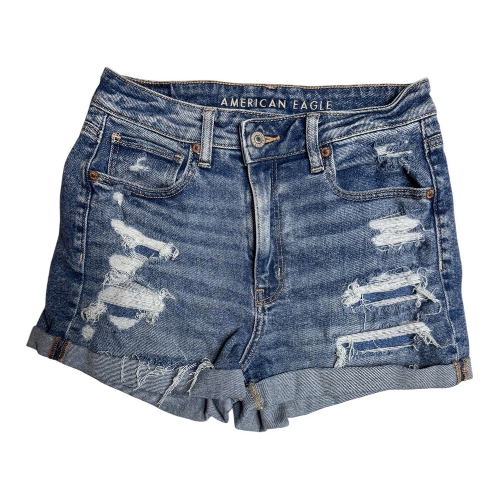 Women's Sz 6 America Eagle High Rise Denim Shorts Stretch Distressed 28 X 2.25